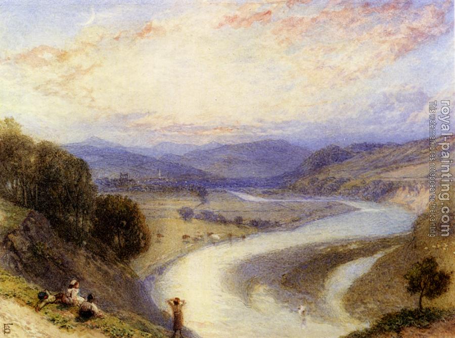 Myles Birket Foster : Melrose Abbey From The Banks Of The Tweed